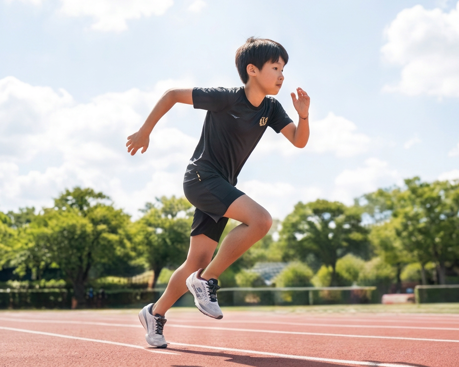 トラックを全力で駆け抜ける陸上選手